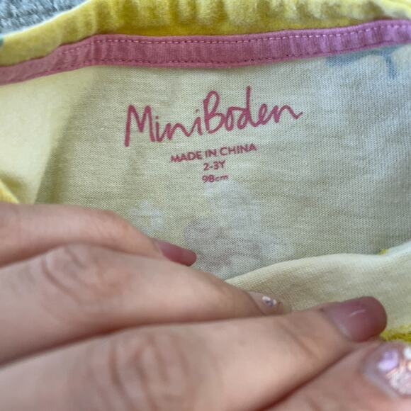 Mini Boden Dress Girls 2-3 Yellow Floral Print Midi Shift Buttons Pockets - Picture 4 of 5